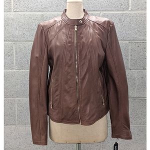 New XL Guess 100% Leather jacket with snap collar
